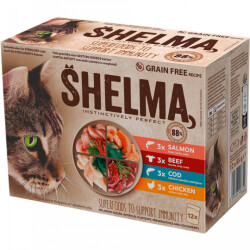 Shelma getreidefrei Katze Huhn/Rind/Lachs/Kabeljau in...
