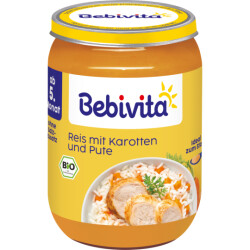 Bio Bebivita Menüs Reis mit Karotten und Pute ab...