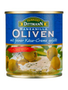 Feinkost Dittmann Manzanilla Oliven grün gefüllt mit Blue Cheese 200g