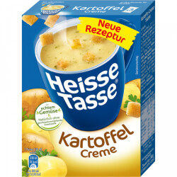 Heiße Tasse Kartoffel-Creme-Suppe mit Croutons...