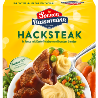 Sonnen Bassermann Hacksteaks mit Kartoffelpüree und...