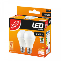 Gut & Günstig LED-Birne E27 806lm 2700K  E 7W 2ST